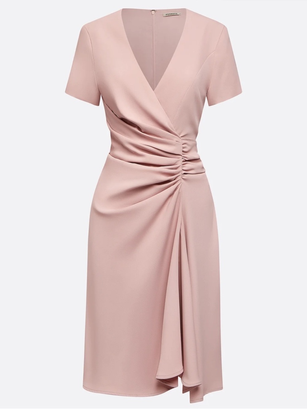NWT Ruched Wrap Midi Dress in Blush Pink - Picture 2 of 12